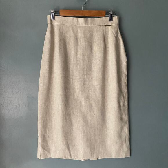 GEIGER Vintage Women's 8 Cream Linen retro Secretary Midi Skirt Lined Classic - Picture 1 of 9